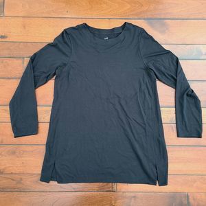 J Jill Luxe Supima Forward Seam Tunic Top Womens Medium Black Stretch Casual